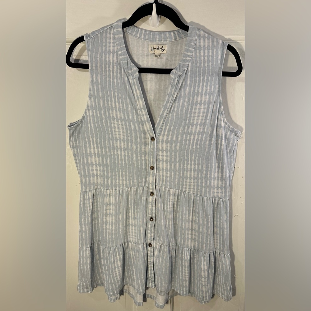 Wonderly Women’s Blue White Tie Dye Sleeveless Blouse Size L